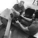 Robert Metcalf and I discussing the positioning of the driver’s seat steering wheel and shifter.
